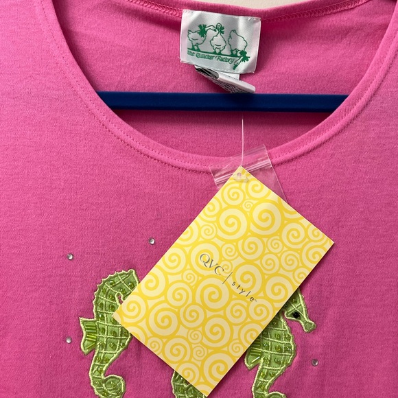 Quacker Factory 1X Vintage/🆕 pink with Seahorses top short sleeve - Picture 3 of 6